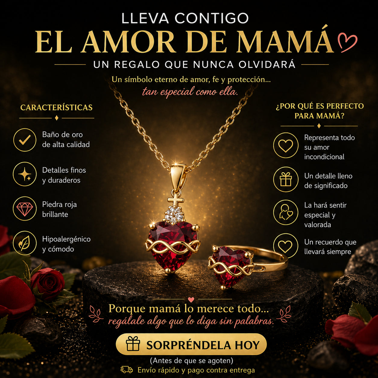 Combo Anillo y Collar del Sagrado Corazón para Mamá